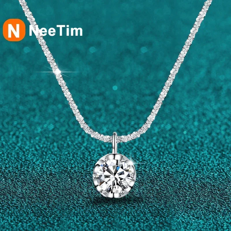 NeeTim 2ct Moissanite Necklace Pendant S925 Sterling Silver Party Wedding Lab Dimond Gem Necklaces For Women with Certificate