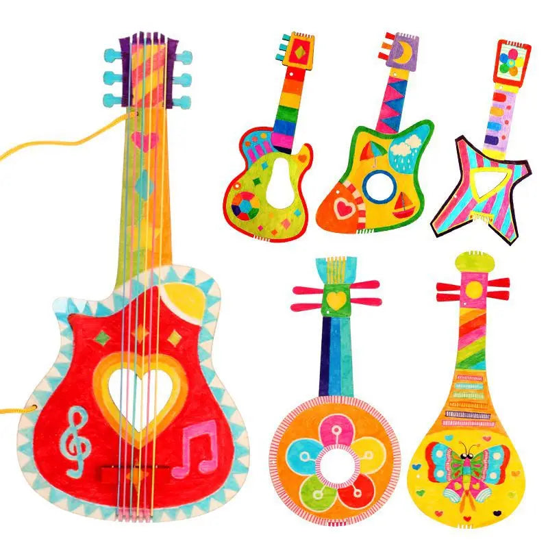 Wooden Handmade DIY Guitar Toys For Kids Drawing Painting Grafffti Filling Coloring Creative Art And Craft Children Musical Toy