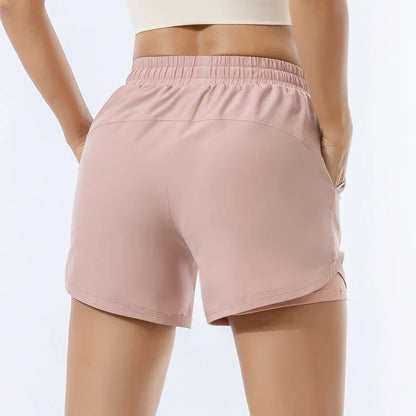 Women's high-waisted double-layer anti-slip fitness shorts