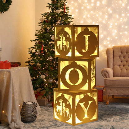 Christmas Box With Light String Hollow Letters Joy Merry Christmas Decoration 2023 for Home Xmas Ornaments Navidad New Year 2024