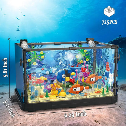 MOC Ocean Fish Tank Aquarium Building Block Set Turtle Fish Tank Brick Children's DIY Toys Home Decoration Birthday Gift