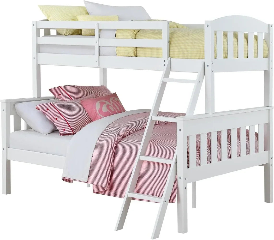 Living Airlie Solid Wood Bunk Beds Twin Over Full with Ladder and Guard Rail, White