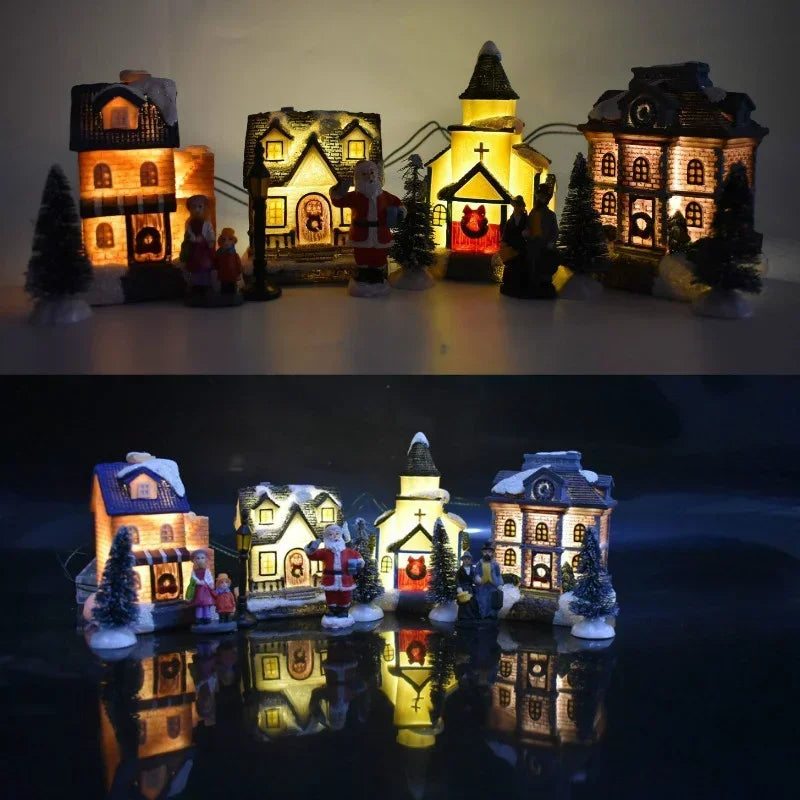 10 Pcs/set Christmas Ornaments Luminous House Small House Decoration Santa Claus Suit Gift Gift Decorations for Home