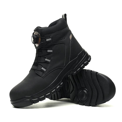 Rotating Button Work Shoes for Men Anti Puncture Work Sneakers Waterproof Black Work Safety Shoes Non Slip Steel Toe Boots