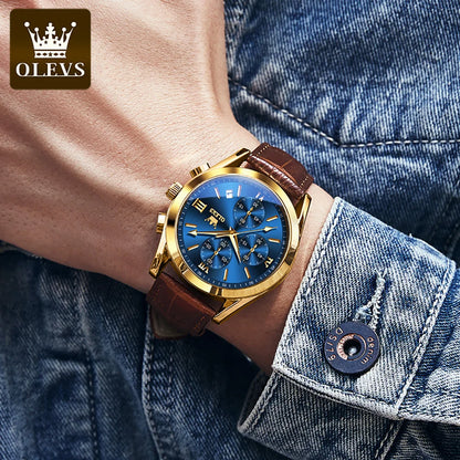 OLEVS 2872 Quartz Men's Watch Original Business Sports Waterproof Luminous Chronograph Watch Luxury Brand Leather Men's Watch