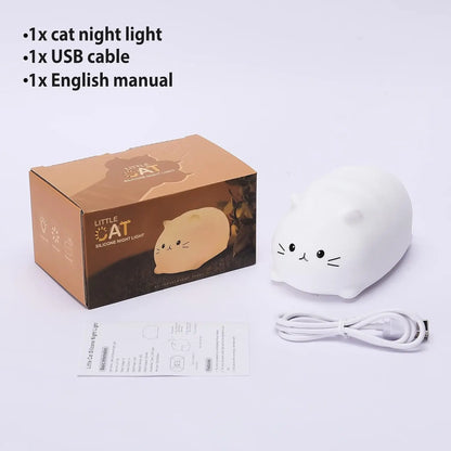 Soft Cat Led Night Light Rechargeable Eye Protection Bedroom Bedside Silicone Lamp For Children Kids Kitten Baby Gift