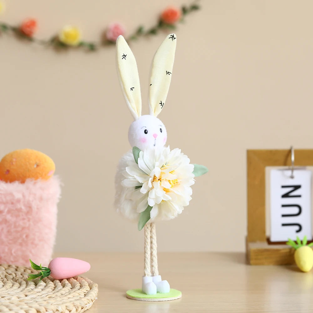 24cm Easter Flower Bunny Ornaments Pink Yellow Gauze Skirt Bunny Easter Party Decor Supplies Home Desktop Decorations Kids Gifts