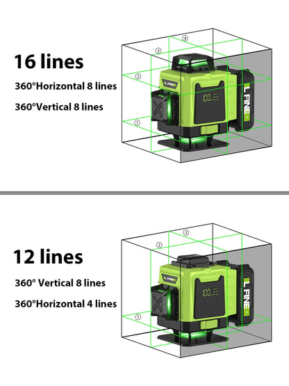 LFINE Nivel Laser Professional Laser Level 12/16 Lines Automatic 360°Self-leveling Laser Levels Horizontal Vertical Levels Tools