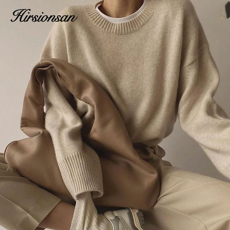 Hirsionsan Oversized Cashmere Autumn Winter Sweater Women Fashion Basic Knitted Pullover Chic Soft Loose Casual Female Jumper