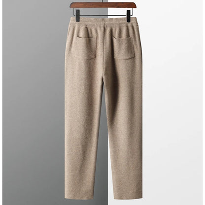 100% Pure Wool Men's Wool Pants Autumn Winter Thickened Knitted Long Pants Slim Fitting Solid Color Warm Flat Corner Pants