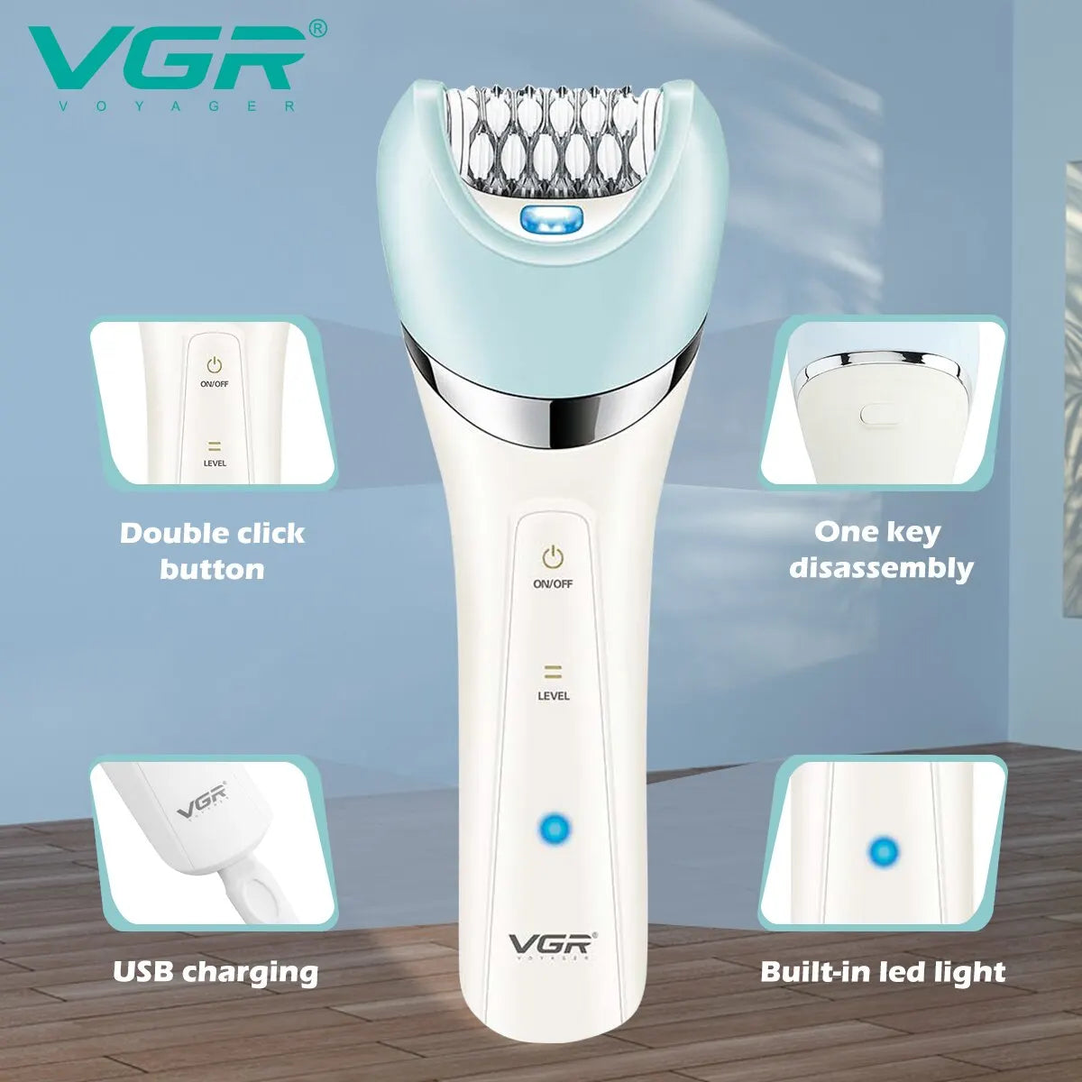 VGR Epilator 5 In 1 Electri Women Epilator Female Shaver Leg Body Hair Remover Lady Bikini Trimmer Facial Cleaning Massage V-703