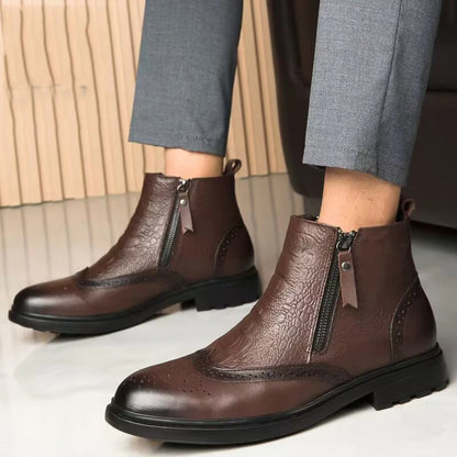 High Quality Genuine Leather Men Chelsea Boots Luxury Brand Brogue Shoes Fashion Casual Warm Plush Ankle Boots Snow Basic Boots