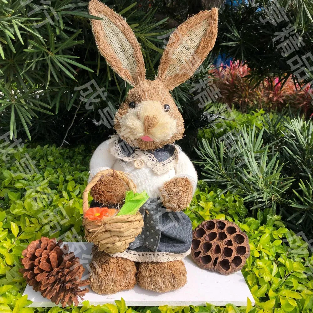 35cm Straw Rabbit Standing Rabbits Bunny Decorations Easter Party Home Garden Wedding Ornament Easter Theme Party Supplies