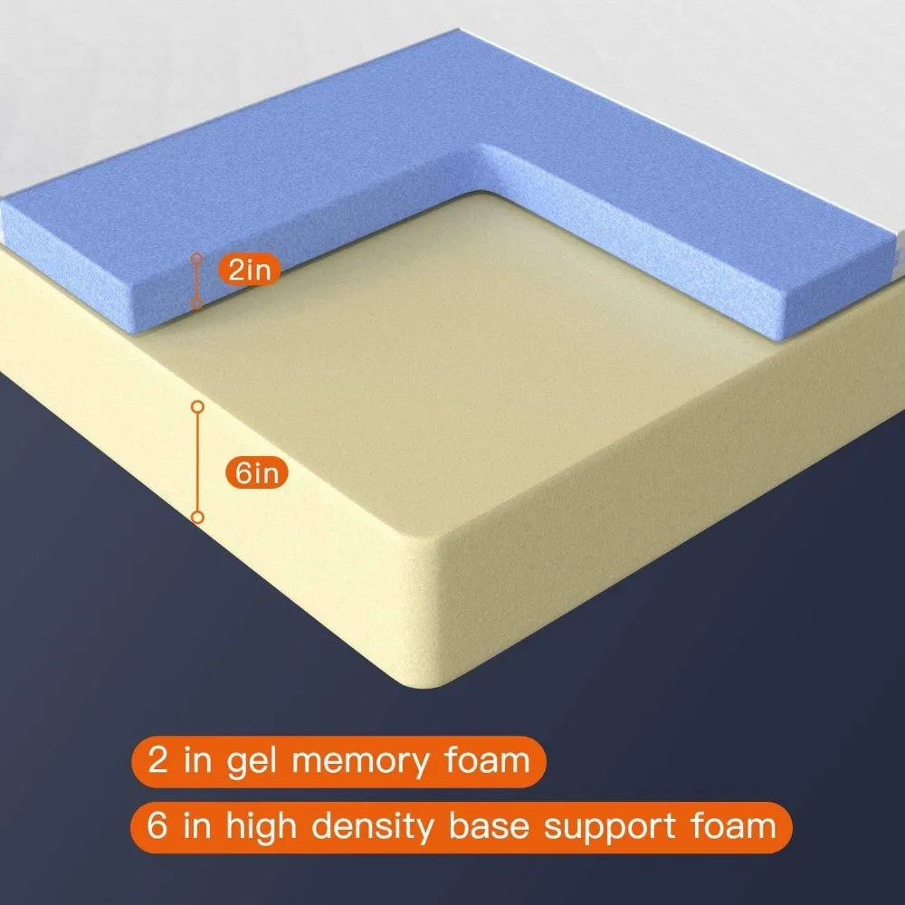 8 inch Gel Memory Foam Mattress for Cool Sleep & Pressure Relief, Medium Firm Mattresses Bed-in-a-Box/Pressure Relieving