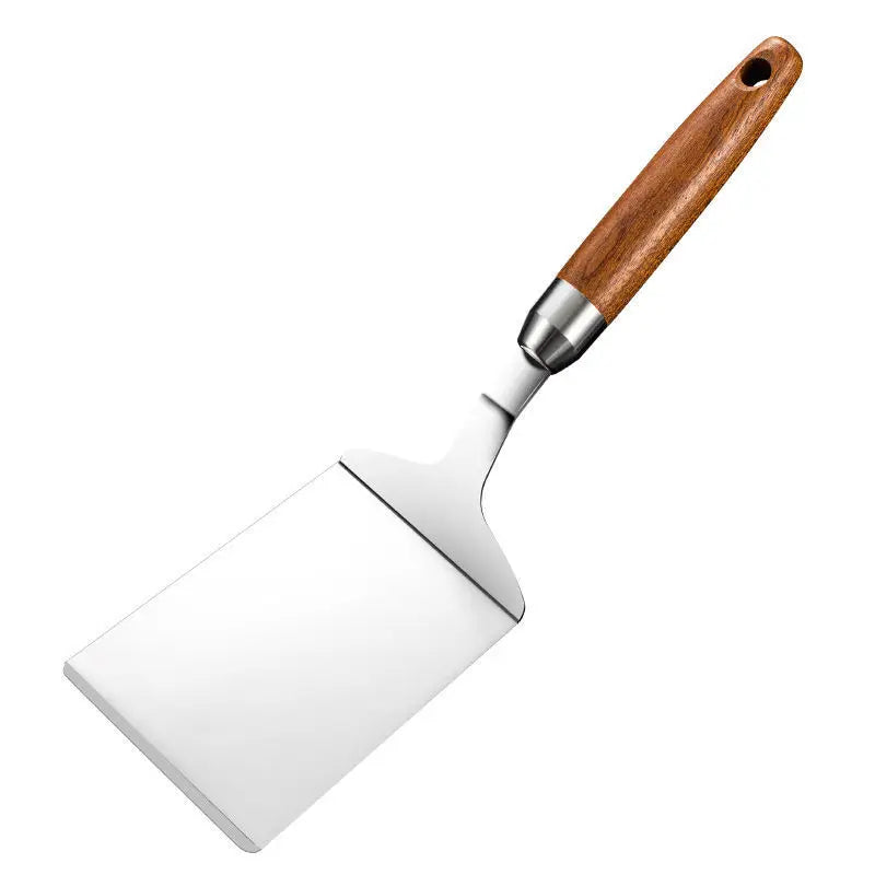 Stainless Steel Square Head Steak Cooking Spatula Pizza Shovel Pancake Beef Turner Scraper Wood Handle BBQ Utensils for Kitchen