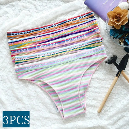 3PCS/Set Cotton Seamless Panties For Women Striped Briefs Low Waist Bottoms Female Sexy Sports Underpants Underwear Lingerie