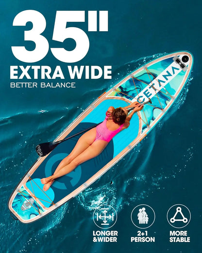 11'6×35" Extra Wide Stand Up Paddle Board for Adults , 400lb Capacity Inflatable Paddle Board, Sup for 2+1 Person