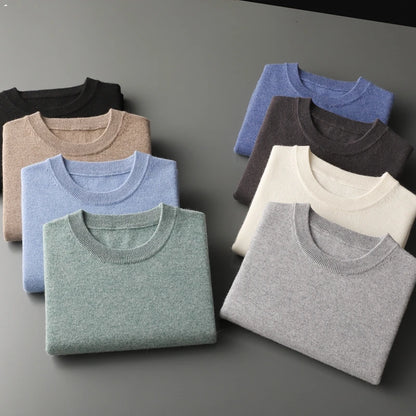 Men Pullovers 100% Pure Cashmere Knitted Jumpers Hot Sale Oneck Soft Warm Short Sleeve Sweaters Solid Color Male Clothes