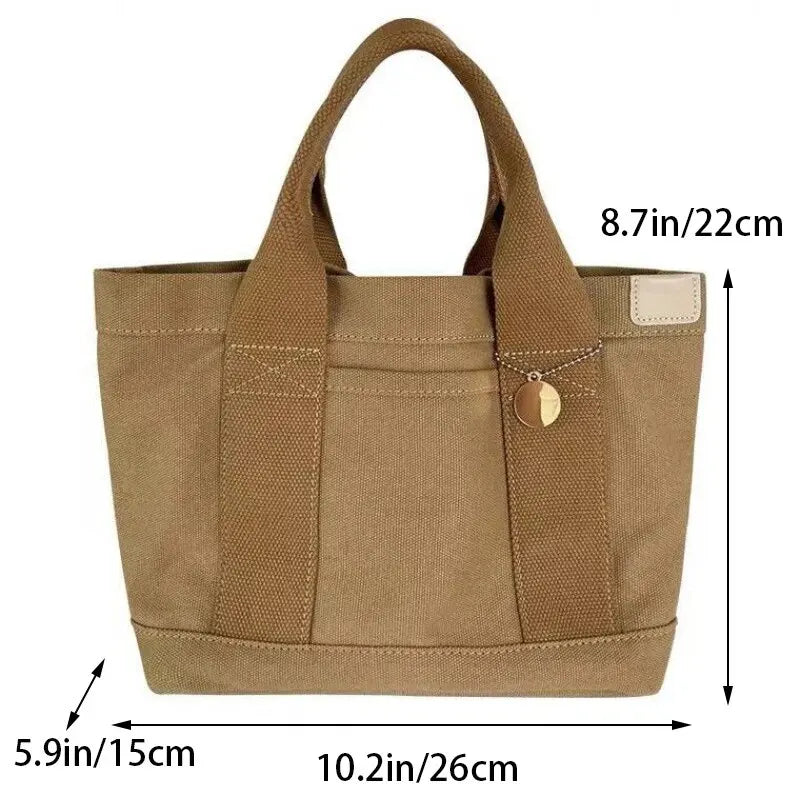 Daily Lunch Bag Practical Large Capacity Handbag Canvas Bag For Women Shopping With Badge Student Book Pocket