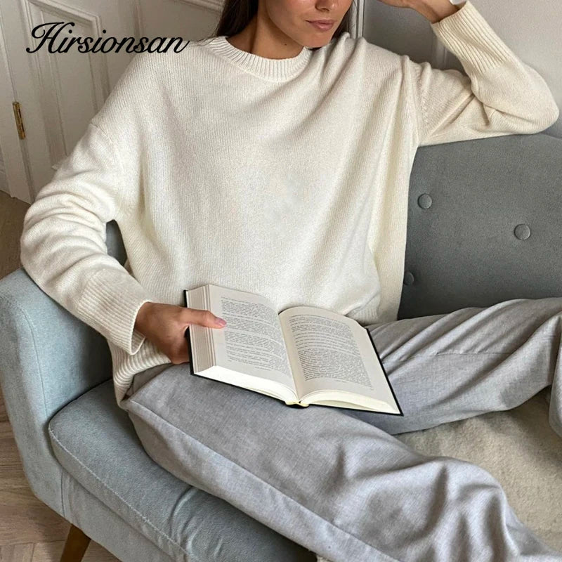 Hirsionsan Oversized Cashmere Autumn Winter Sweater Women Fashion Basic Knitted Pullover Chic Soft Loose Casual Female Jumper