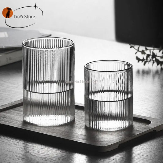 1/3/6PCS Japanese Striped Heat-Resistant Glass Transparent Water Cup Home Net Celebrity Ins Drinking Juice Cup Wine Glasses