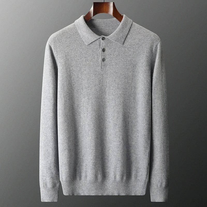 100% Cashmere Knitted Pullover Winter Autumn Men Sweaters POLO Collar Full Sleeve Jumpers Solid Color Male Clothes