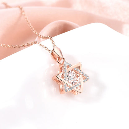 SDA 14K Rose Gold Plated 20x Magnifying Diamond Effect 0.05ct Real Hexagram Star of David Pendant Necklace Women Jewelry