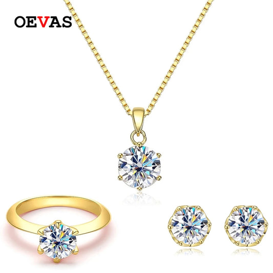 OEVAS 4CT Moissanite Jewelry Set Necklace Earrings Rings For Women 100% 925 Sterling Silver Wedding Fine Jewelry Gifts Wholesale