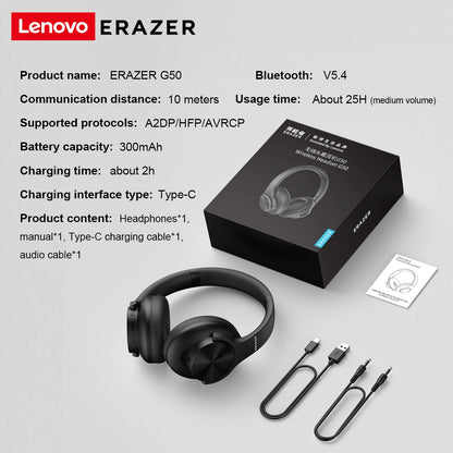 Lenovo ERAZER G50 Bluetooth Headset 5.4 Sports Headset Button Control Foldable Neck Strap Headphones Ultra-long Life Battery