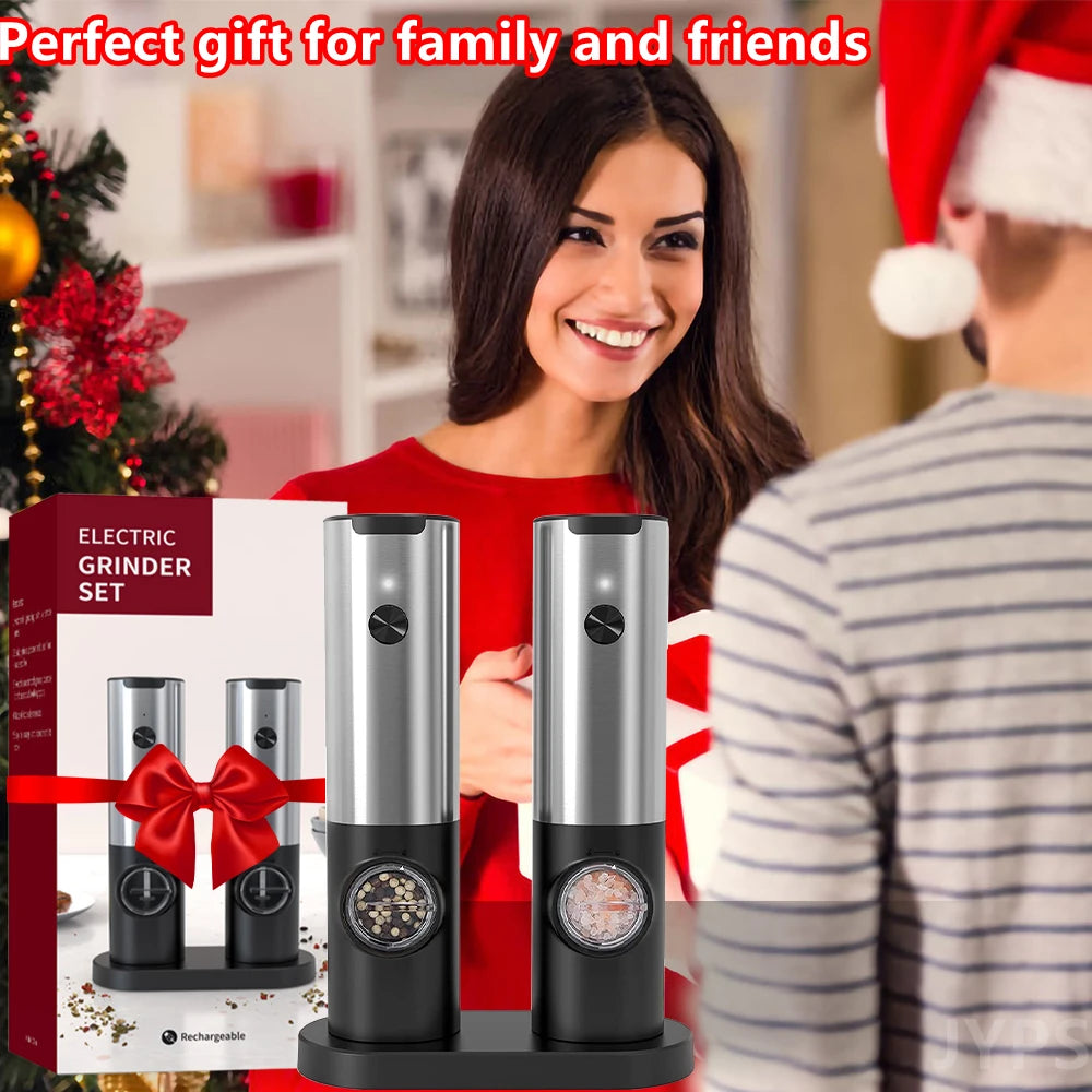 Rechargeable Electric Salt And Pepper Grinder Set with Charging Base Stainless Steel Automatic Salt Pepper Grinder Spice Mill