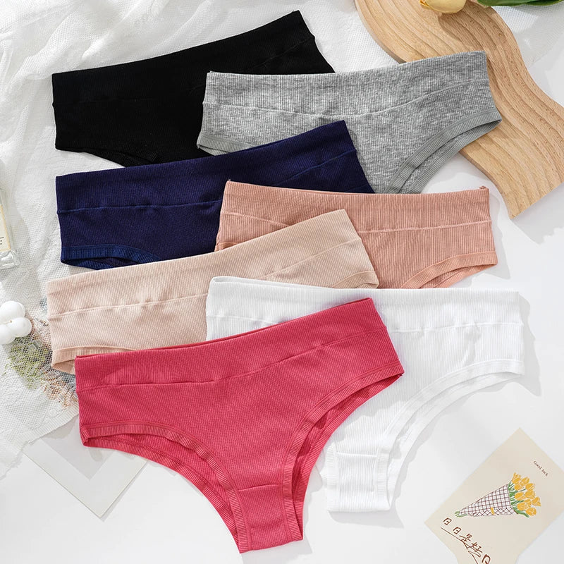 100% cotton women's underwear elastic panty antibacterial thong mid waist solid color briefs