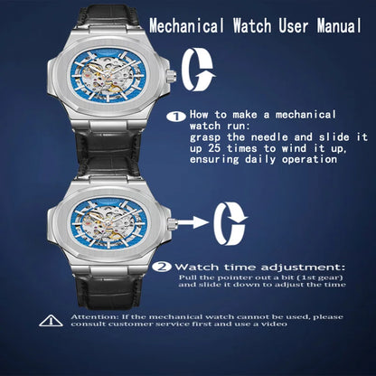 LONGLUX automatic watch sport style wholesale mechanical wristwatches fashion hollow leather mens watch men gift