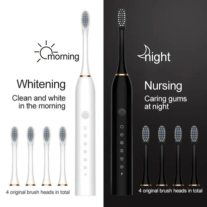 Electric Ultrasonic Toothbrush Six Speed Mode Home Soft Hair USB Charging Waterproof Adult Tooth Cleaner Automatic Couple Set