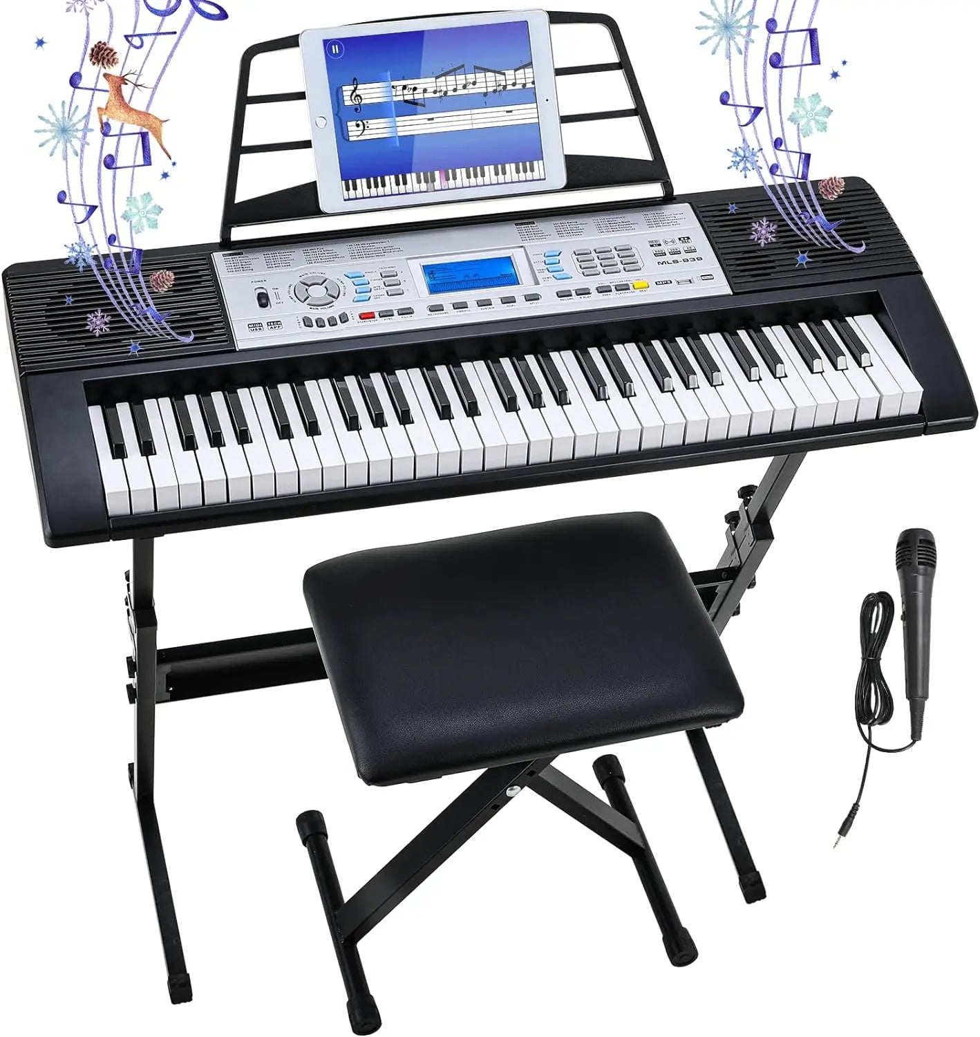 61 Key Keyboard Piano, Digital Piano Keyboard Set for Kids with Microphone, Dual Power Supply, Built-in Dual Speakers,LCD Screen