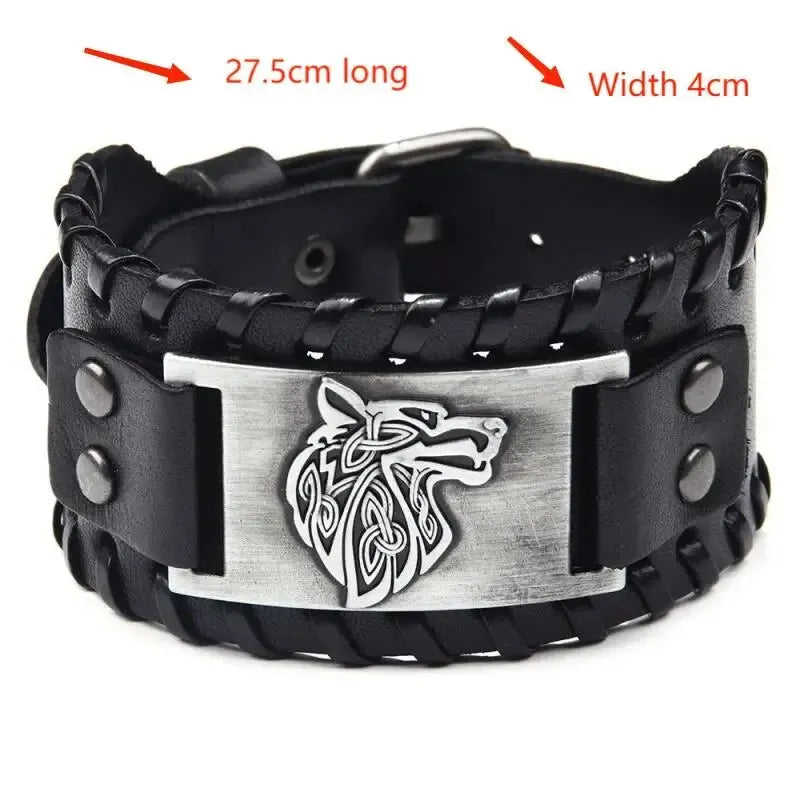 Vintage Viking Leather Braided Bracelet for Men Celtic Wolf Head Bangle Classic Animal Motifs Jewelry On The Hand Accessories