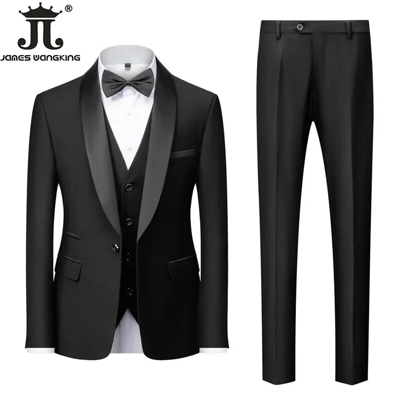 M-6XL Jacket Vest Pants Solid Color Men's Formal Business Office Suit Groom Wedding Dress Party Blazer Waistcoat Trousers Tuxedo