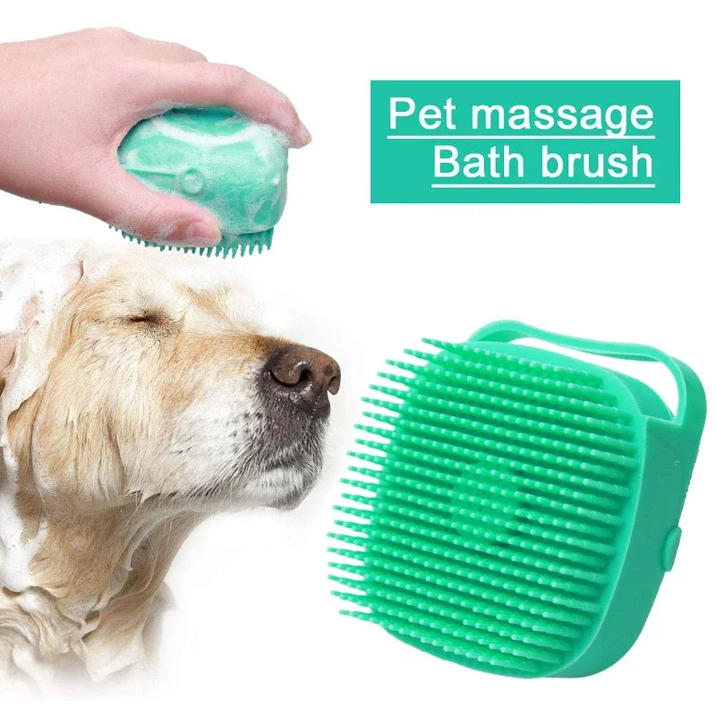 Pet Dog Shampoo Brush 2.7oz 80ml Cat Massage Comb Grooming Scrubber for Bathing Short Hair Soft Silicone Rubber