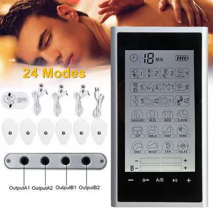 EMS Electric Muscle Stimulator Therapy 24 Modes 4 Output Channel Tens Unit Machine Physiotherapy Pulse Body Massager Dropship