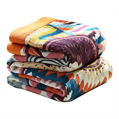 Japanese cotton blankets and throws gauze flowers sofa towel summer air conditioning blanket soft Leisure bedspread boho sheets