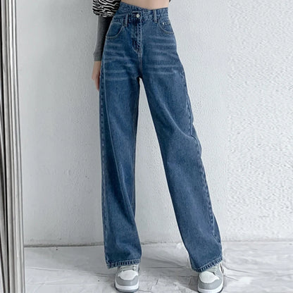 ZOENOVA Jeans Women Wide Leg Pants Mom Femme Black Blue Jeans High Waist Woman Trousers Clothing