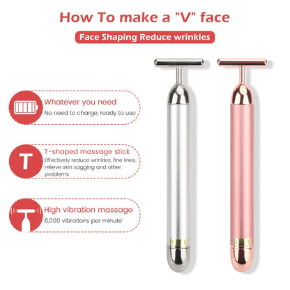 24K Gold Roller Vibrating Facial Massager Slimming Facial Skin Beauty Pulse Firming Face Massage Lift Tightening Wrinkle Bar