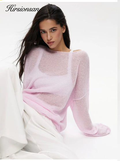 Hirsionsan Elegant Sweater Women Summer Autumn Casual Fashion Loose Women Pullovers Chic Pink White Jumper Sueter Mujer