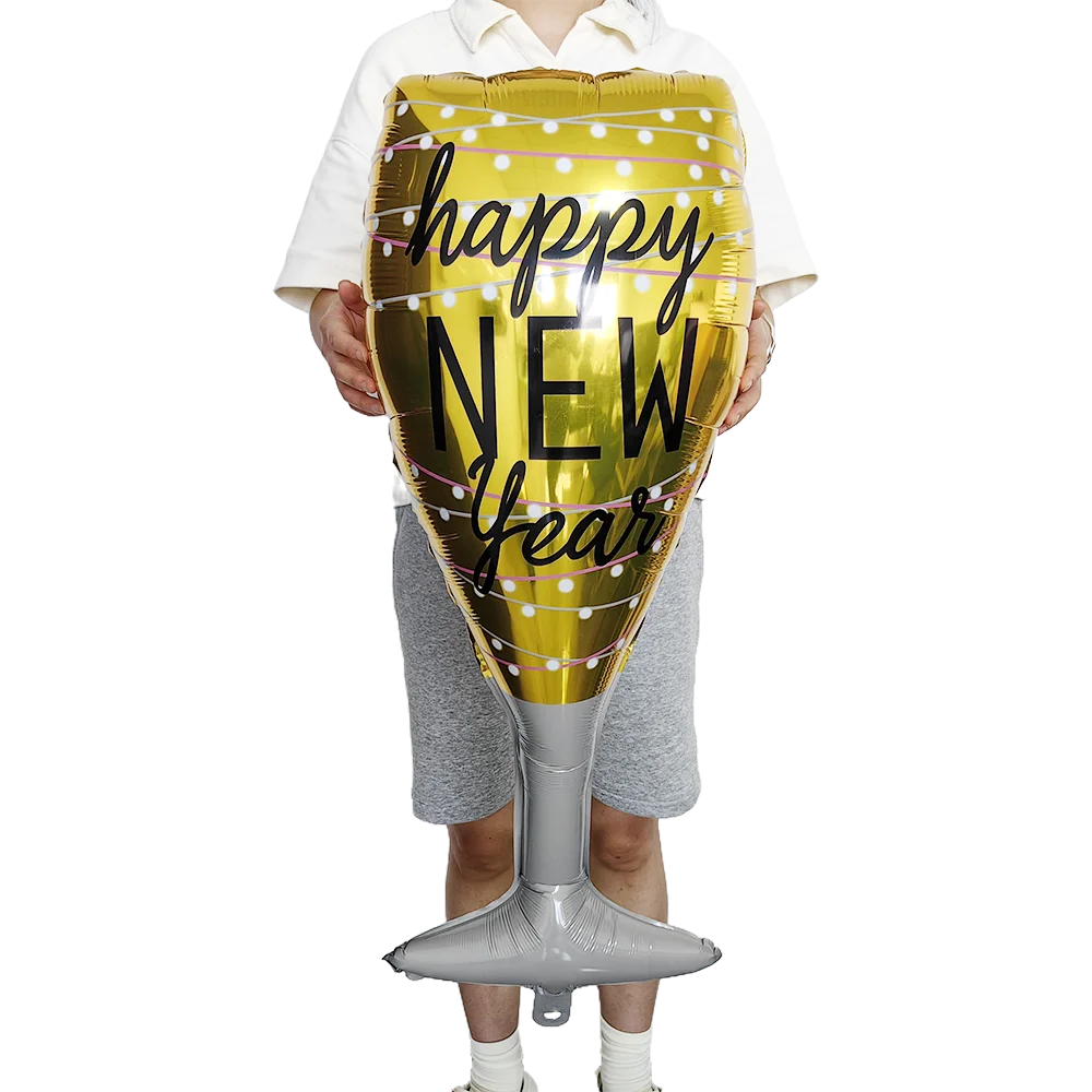 New Year Theme Party Decor Wine Bottle Wine Glass Whiskey Microphone Star Balloon Happy New Year Party Scene Decoration Supplies