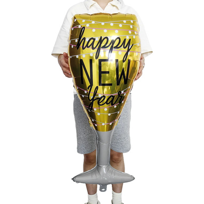 New Year Theme Party Decor Wine Bottle Wine Glass Whiskey Microphone Star Balloon Happy New Year Party Scene Decoration Supplies