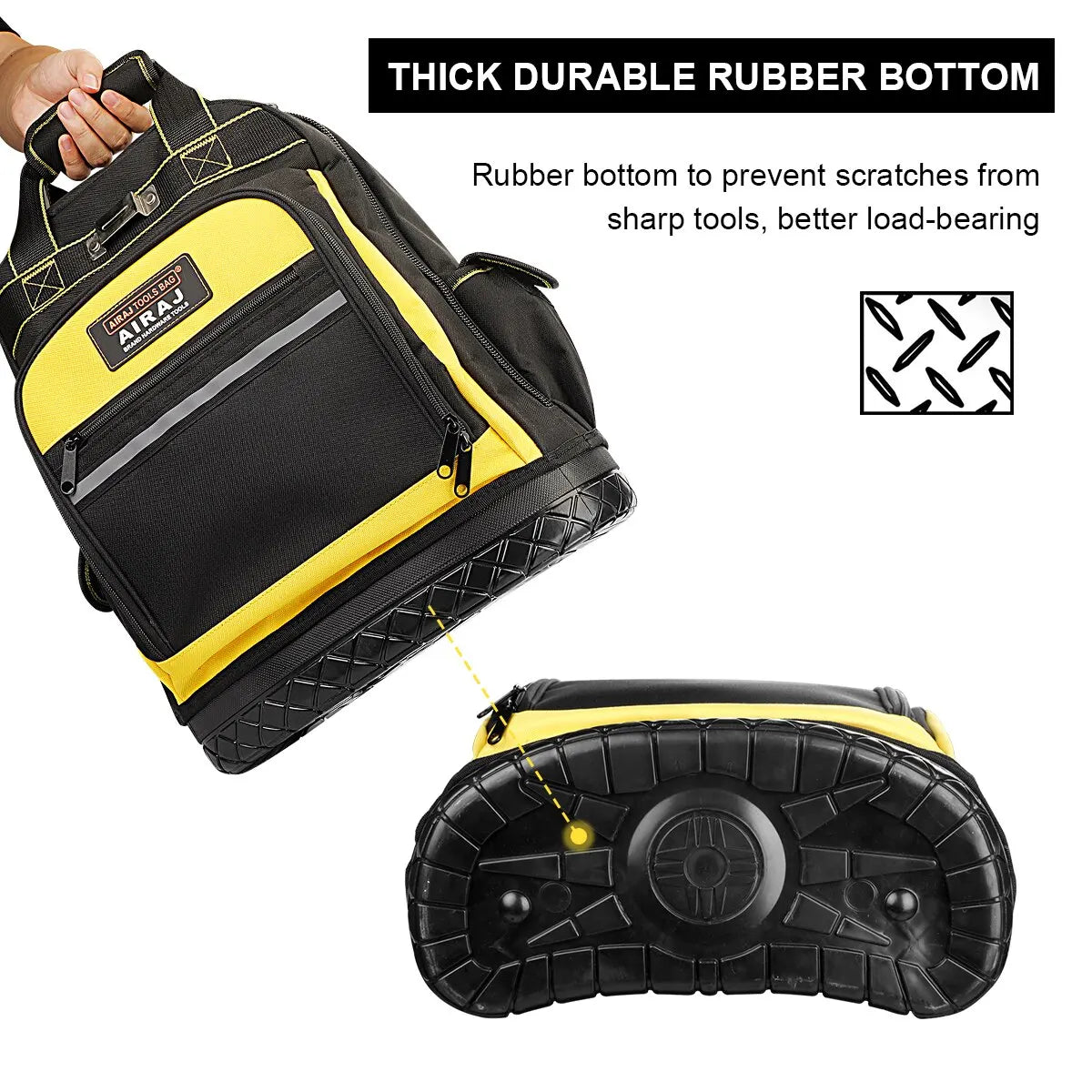 AIRAJ Waterproof Tool Backpack Tool Bag Rubber Base Heavy Duty Tool Organizer Electrician Plumber Maintenance Worker Tool Bags