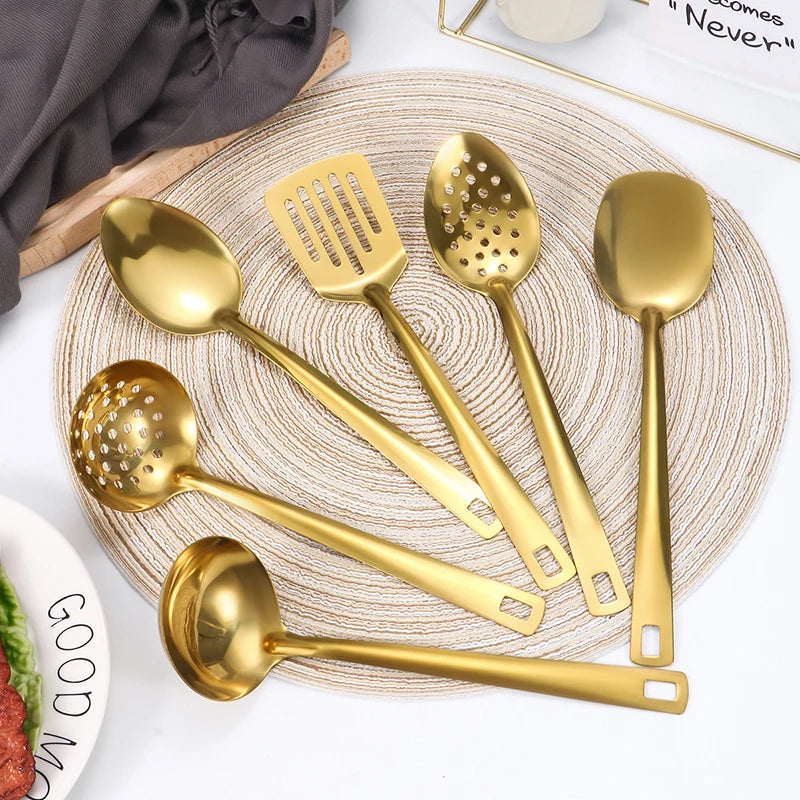 2/6pcs Stainless steel kitchenware set home creative Korean golden soup spoon colander hot pot spoon kitchen cooking frying s