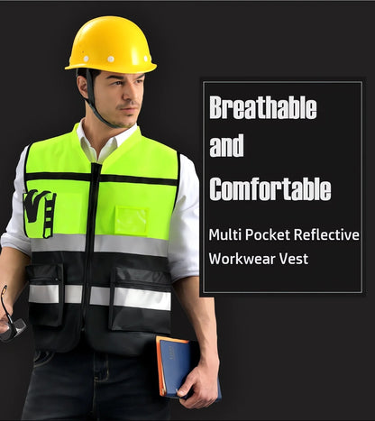 High Brightness Strip Reflective Vest Breathable Workwear Multi Pocket Protective Clothing Safety For Night Running Bike Factory