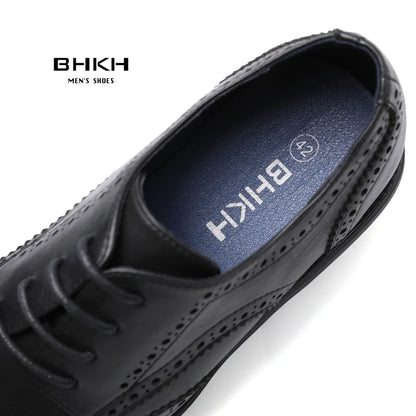 BHKH Genuine Leather Dress Shoes Comfy Men Casual Shoes Smart Business Work Office Lace-up Men Shoes