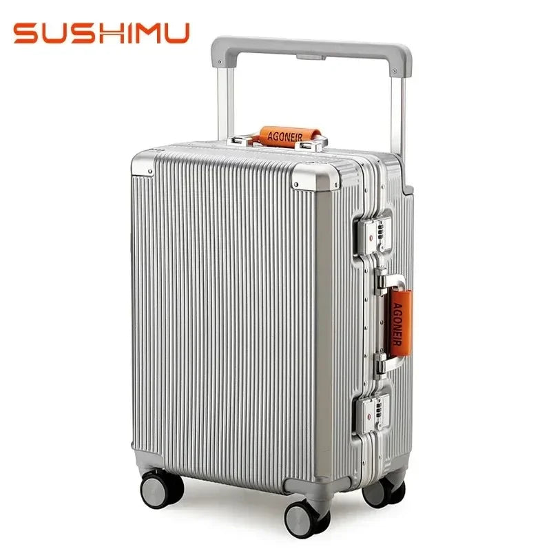 sushimu Suitcase Wide Handle Travel Suitcase Men 20 24 26 Carry-On Luggage Women PC Aluminum Frame Trolley Case