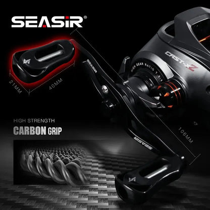 SEASIR Cast X2 Baitcasting Reel 7.3:1 Hybrid Ceramic Bearing Carbon Fiber Washer Dual Bearing System N52 Brake Fishing Reels